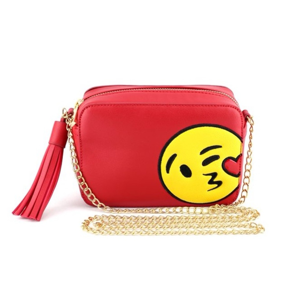 NWT Olivia Miller kissy face emoji camera bag red crossbody purse